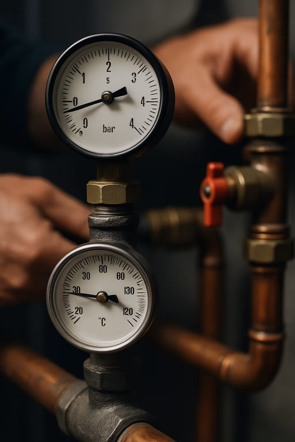 Diagnostic — Manomètre de pression d'un système hydronique chauffage à eau chaude, Plomberie REN-GA