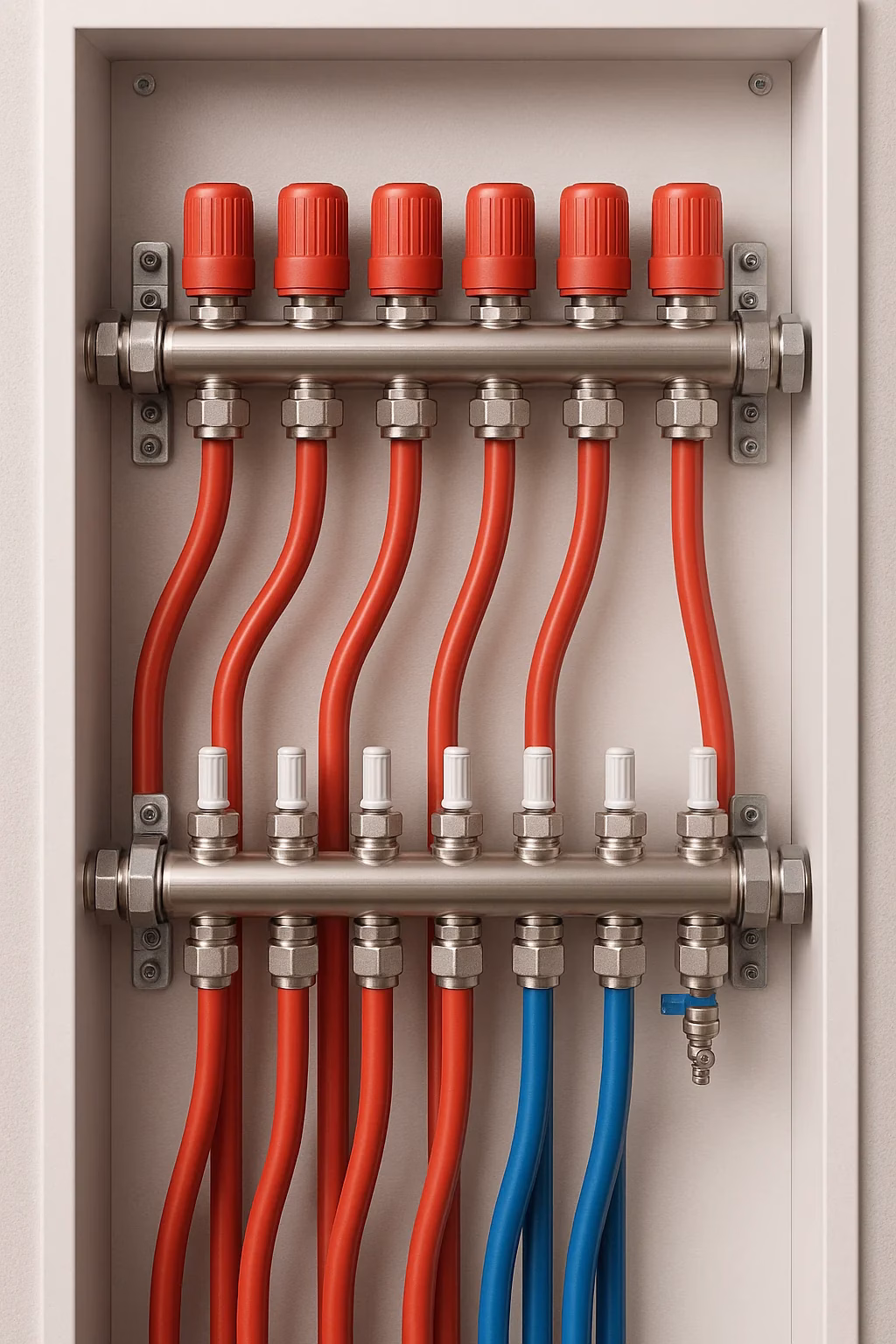 Nourrice de distribution — Valves et thermostats installation chaudière eau chaude, Plomberie REN-GA
