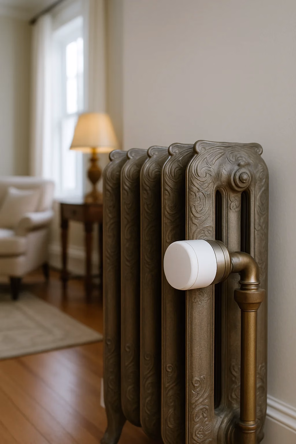 Optimisation — Radiateur en fonte avec valve thermostatique optimisation chauffage à eau chaude, Plomberie REN-GA